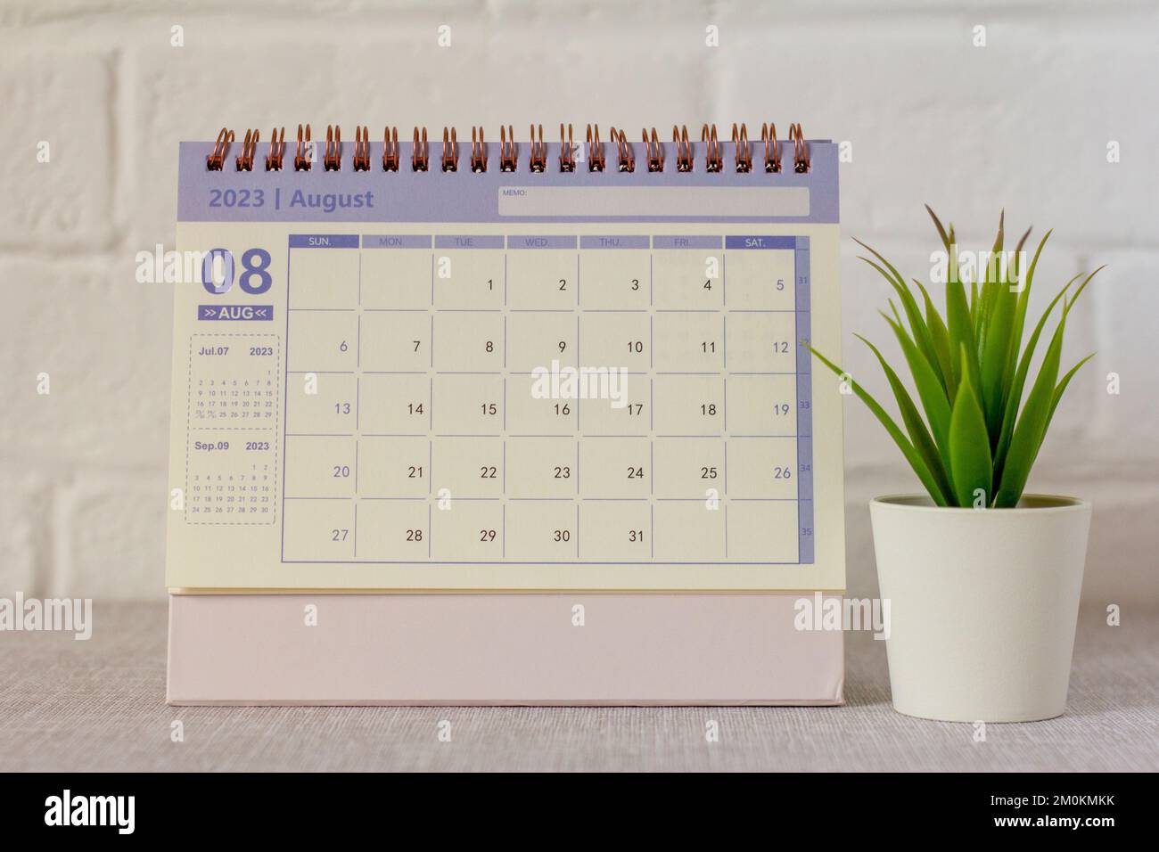 Desktop calendar for August 2023.Calendar for planning for the month
