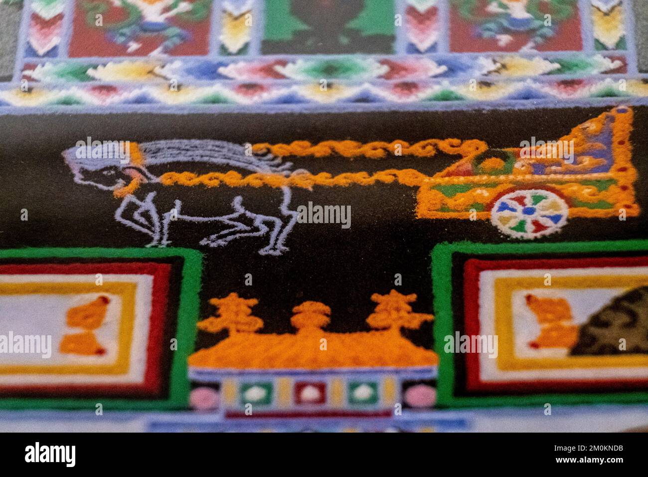 pig drawn cart, Kalachakcra buddhist mandala, Dalai Lama gift, pollensa museum, Majorca, Balearic Islands, Spain Stock Photo