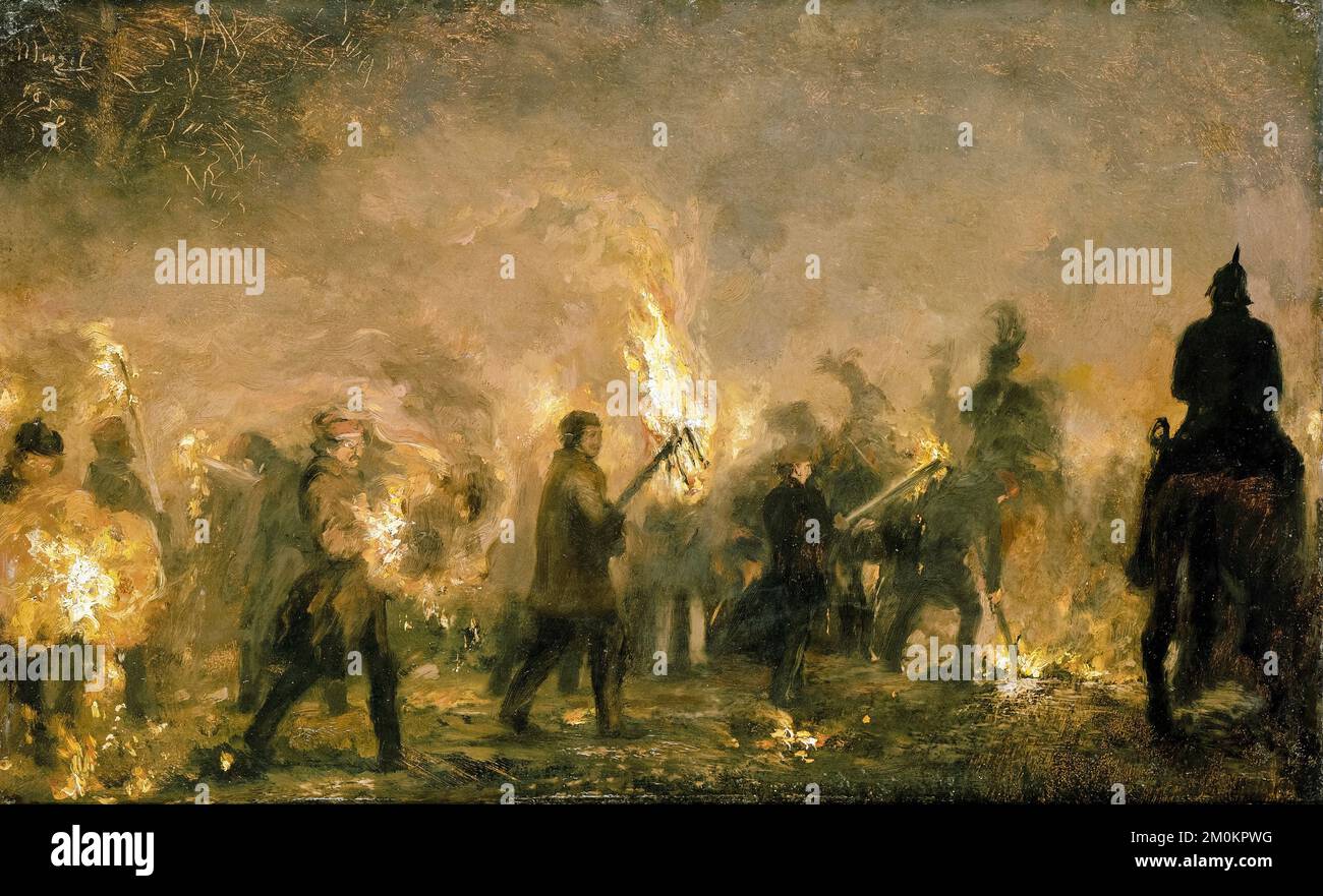 Adolph Menzel, Student Torchlight Procession, painting in oil on cardboard, 1859 Stock Photo