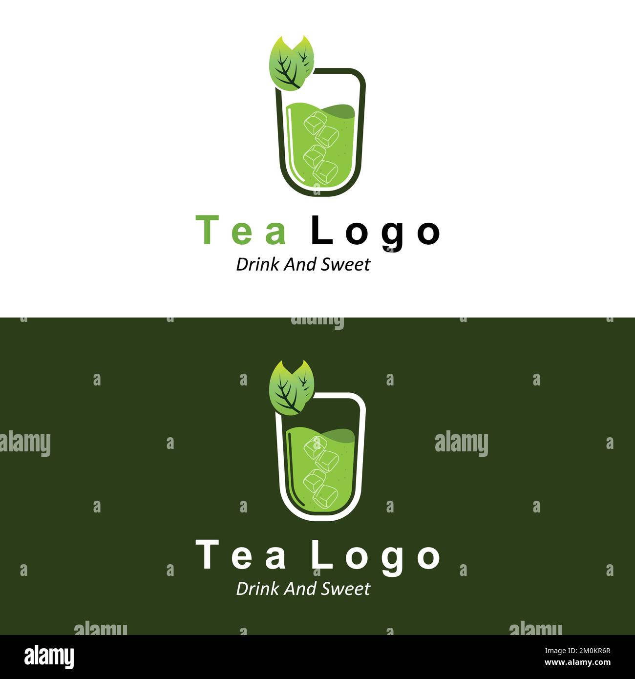 Tea logo design, vector drink icon from green leaves, for health Stock
