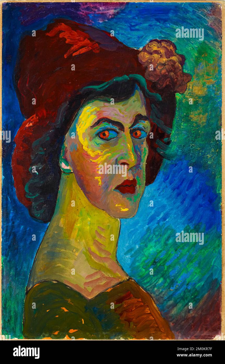 Marianne von Werefkin (1860-1938), Self Portrait I of the female Russian Expressionist Painter. Painting in tempera on paper, 1910 Stock Photo