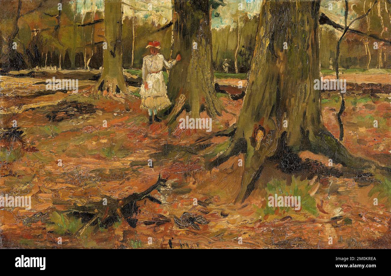 Vincent van Gogh, Girl in a Wood, painting in oil on paper mounted on panel, 1882 Stock Photo