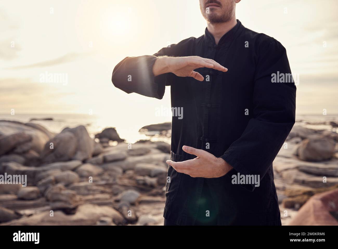 Health, fitness and tai chi with a man using martial arts for spiritual ...