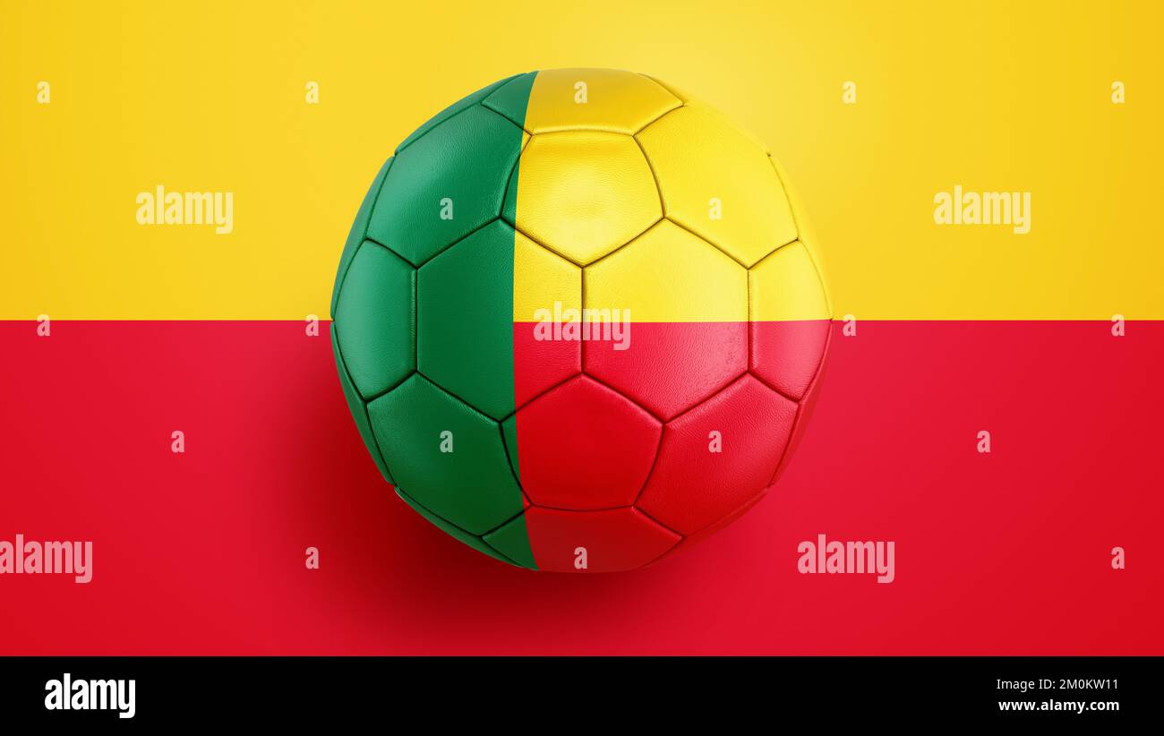 Soccer ball Benin flag on a Benin flag background. 3D illustration