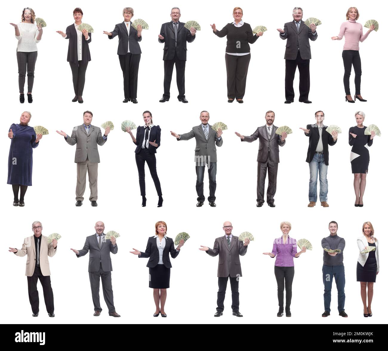 group of successful business people with money isolated Stock Photo - Alamy
