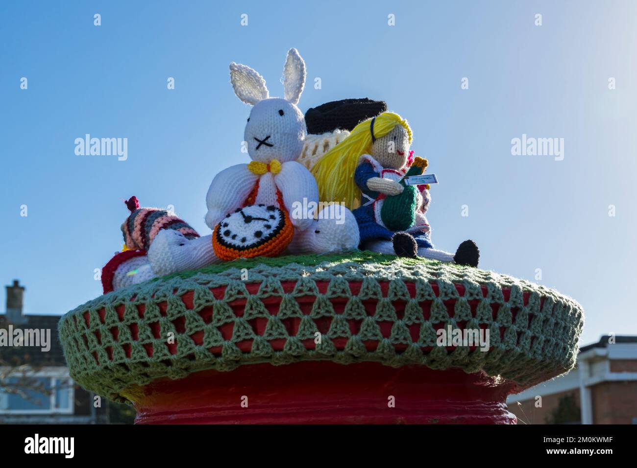Alice in Wonderland themed postbox topper in Poole, Dorset UK post