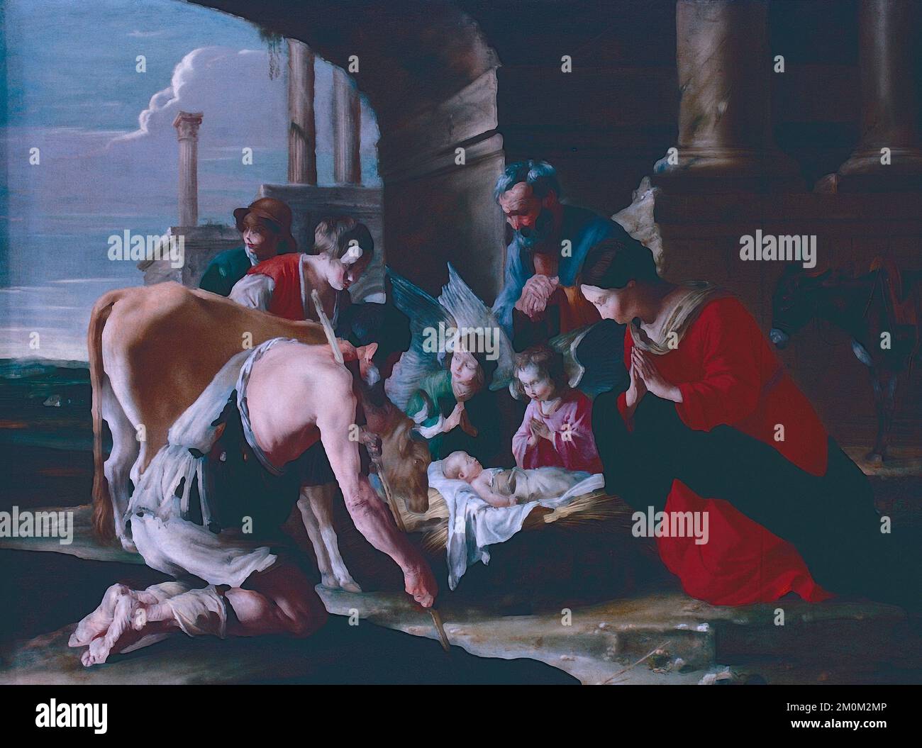 Adoration of the Shepherds, painting by French artist Le Nain, 1960s Stock Photo