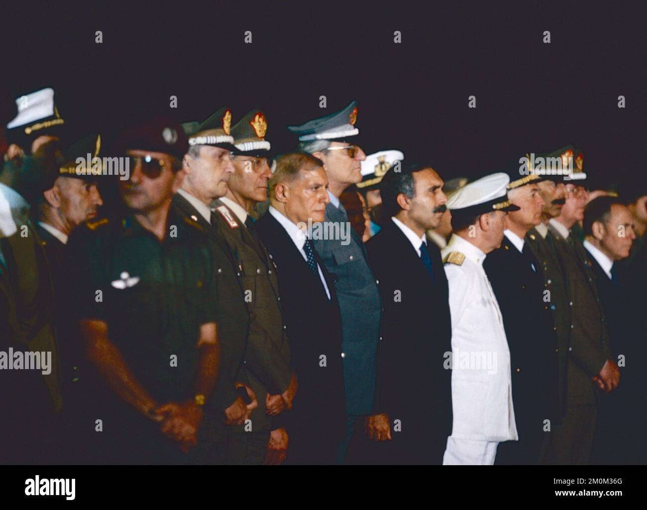 Chief Police Vincenzo Parisi and Carabinieri General Luigi Federici waiting for the corpses of the Italian military paratroopers killed in Somalia, Roma, Italy 1993 Stock Photo