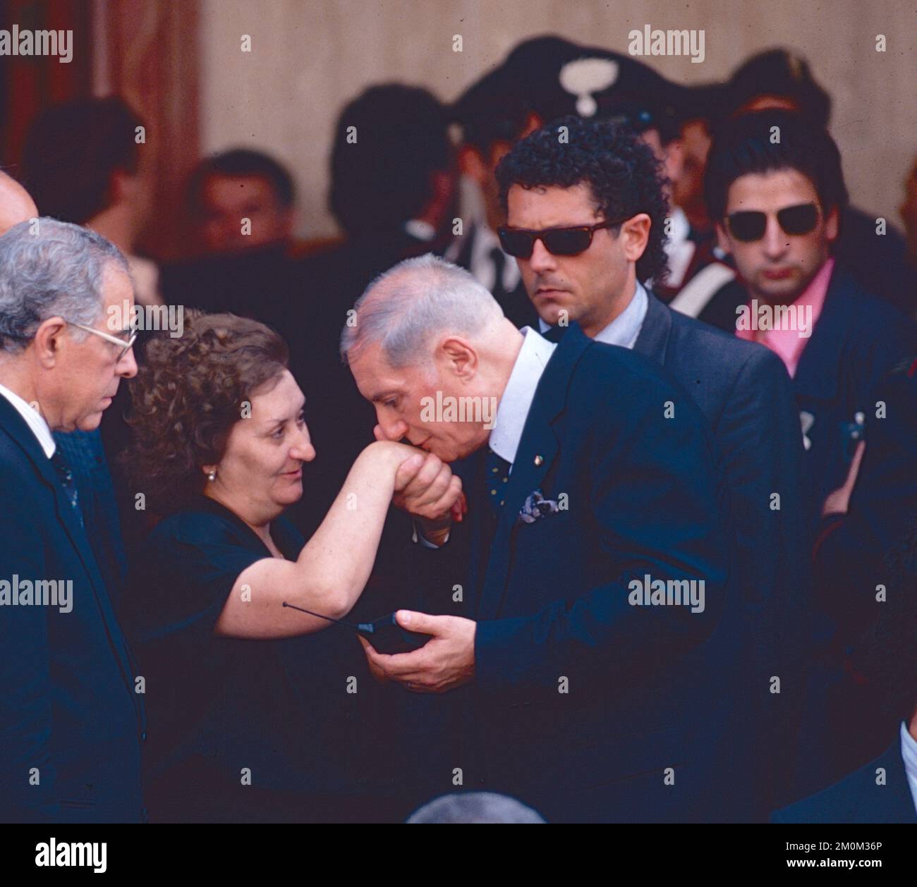 Chief Police Vincenzo Parisi at the Funeral of Italian magistrate killed by the mafia Paolo Borsellino, Palermo, Italy 1992 Stock Photo