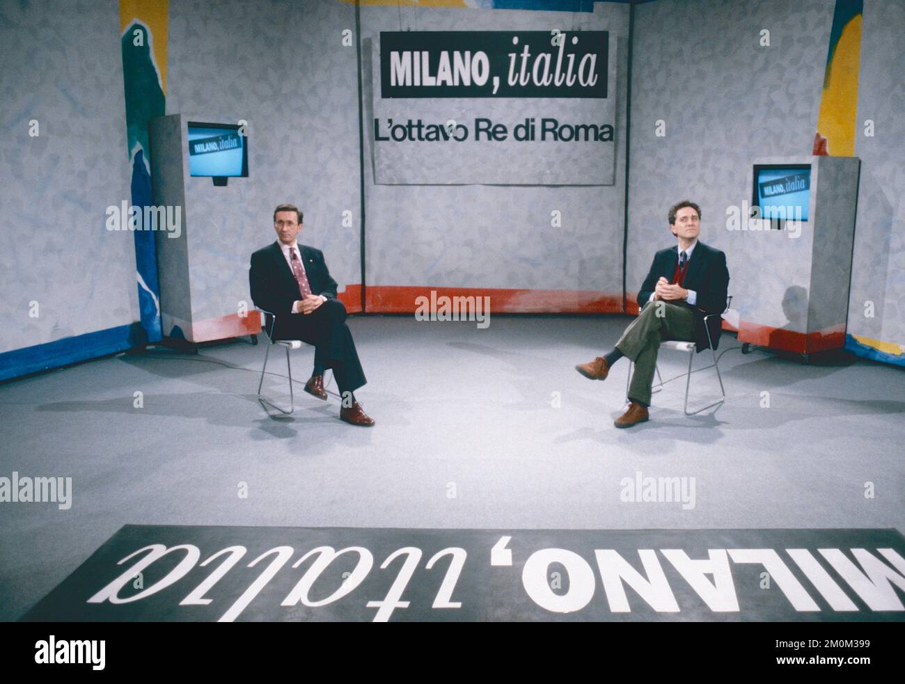 Italian politicians Gianfranco Fini and Francesco Rutelli at the TV ...
