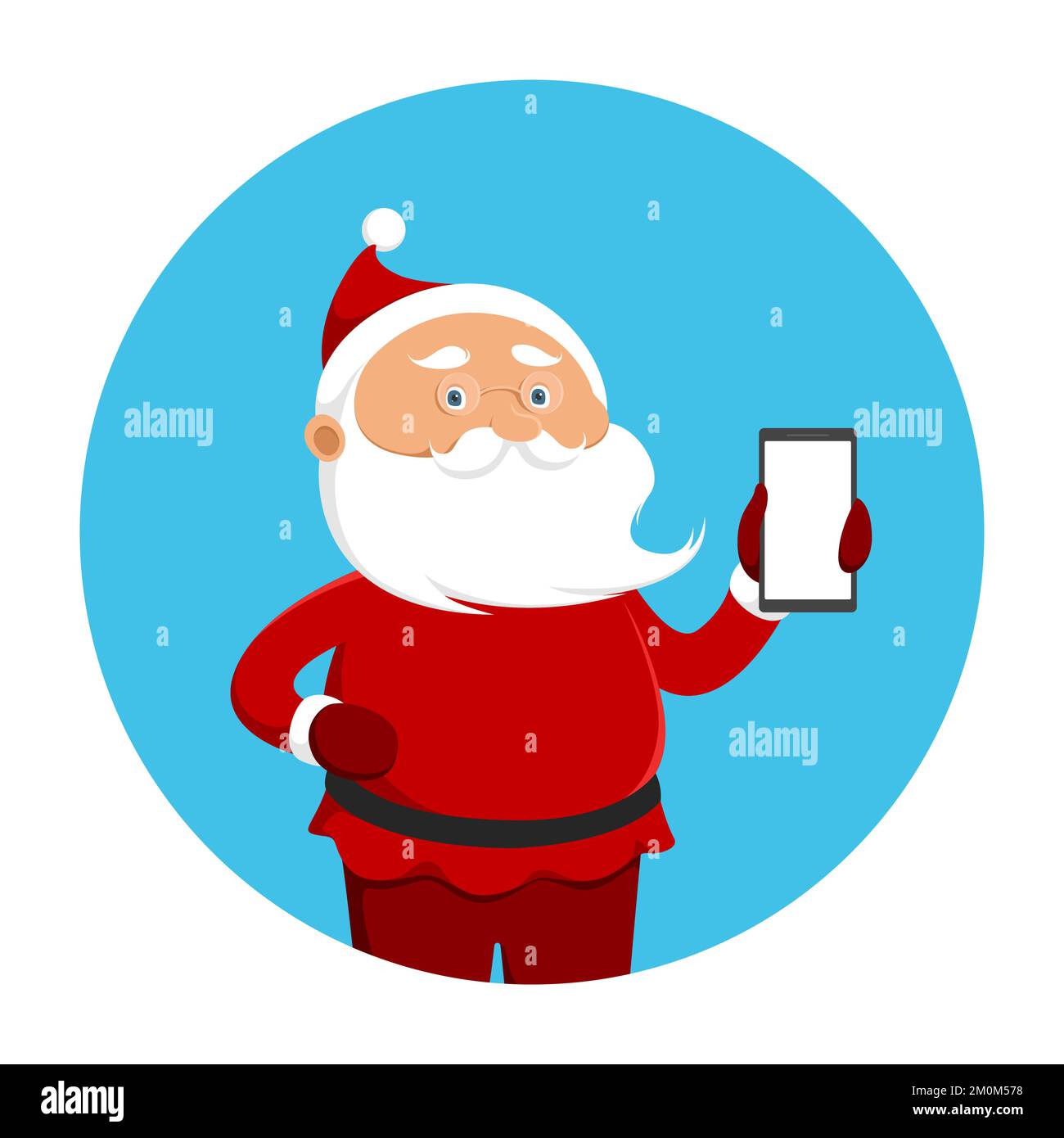 Santa Claus hold cellphone. Vector illustration. Stock Vector