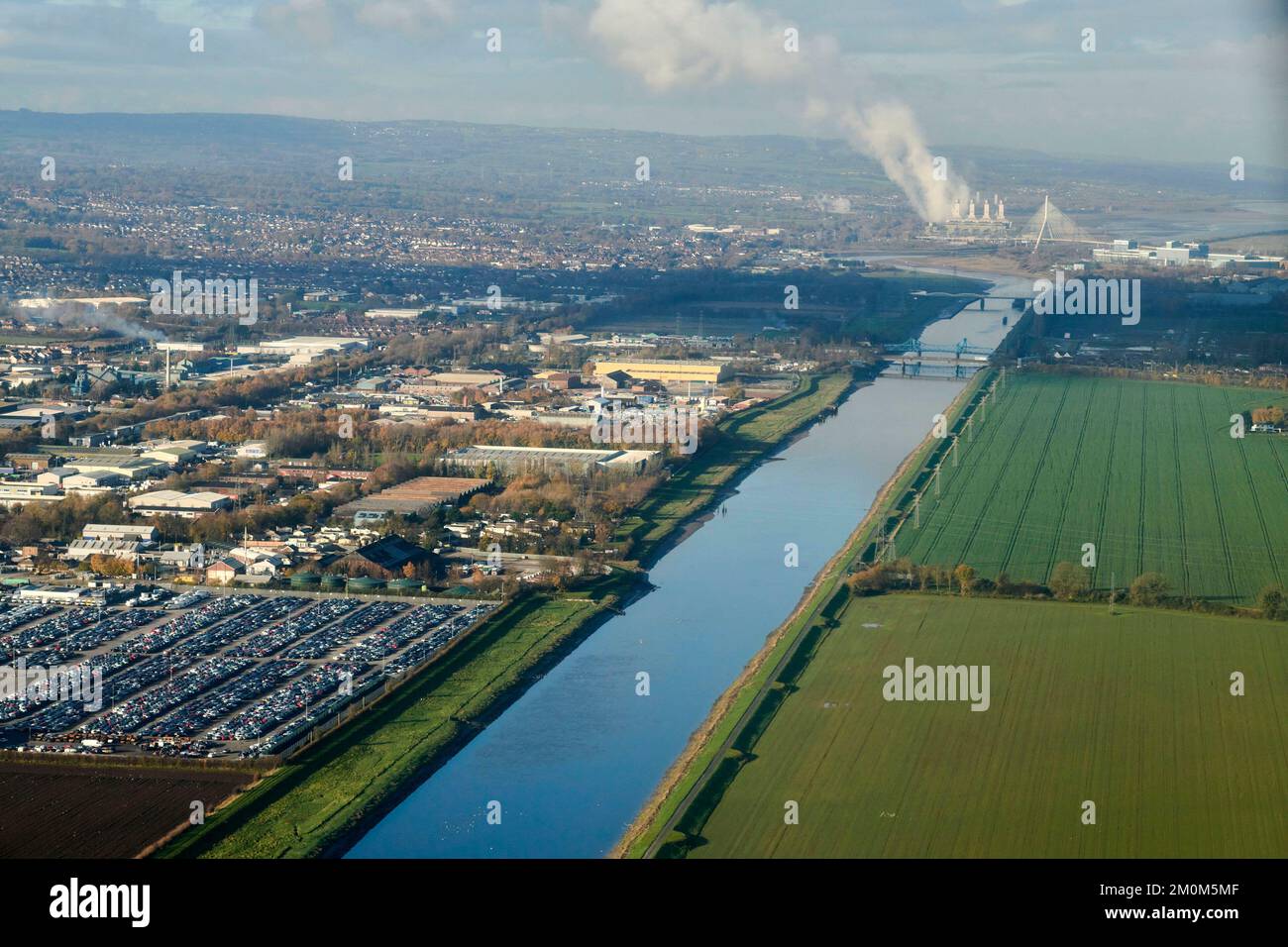 An aerial view of the River Dee west of Chester, North West England/Wales Border, UK Stock Photo