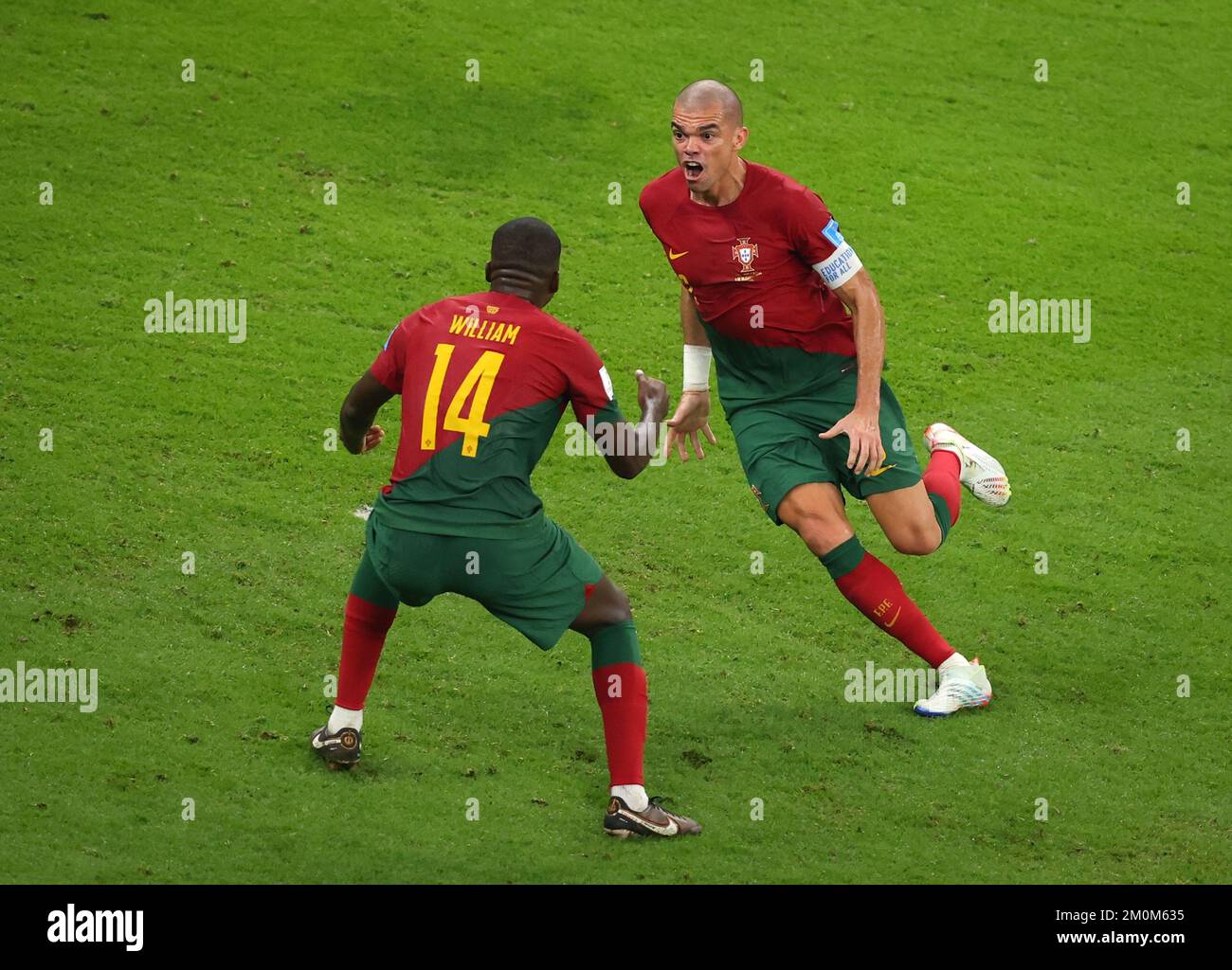 LUSAIL CITY, QATAR - DECEMBER 06:  FIFA World Cup Qatar 2022 Round of 16 match between Portugal and Switzerland at Lusail Stadium on December 06, 2022 in Lusail City, Qatar. Portugal Schweiz 6:1 Pepe of Portugal jubelt Ÿber sein Tor zum 2:0 William Carvalho of Portugal  Fussball WM  2022 in Qatar Katar FIFA Football World Cup 2022 © diebilderwelt / Alamy Stock Stock Photo