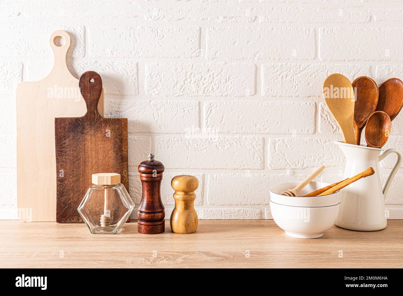 modern kitchen background of ecologically clean kitchen. a set of ...