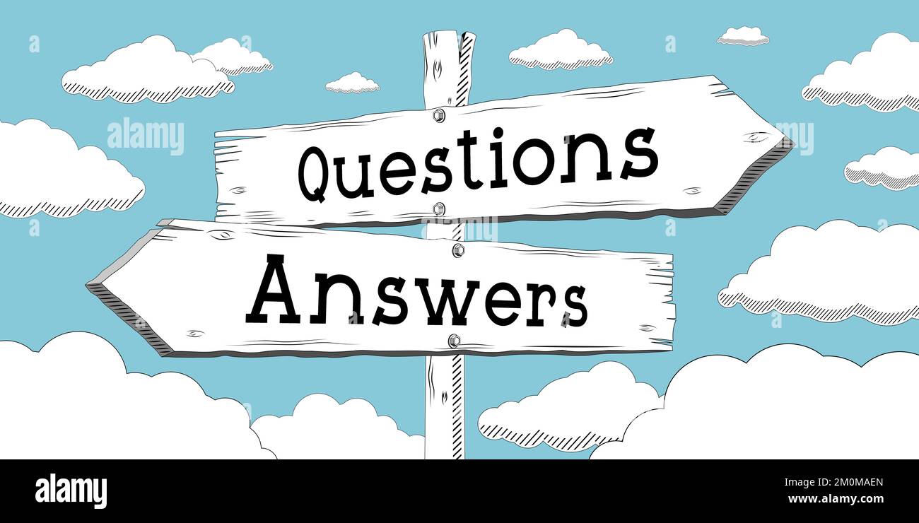 Questions and answers outline signpost with two arrows Stock Photo