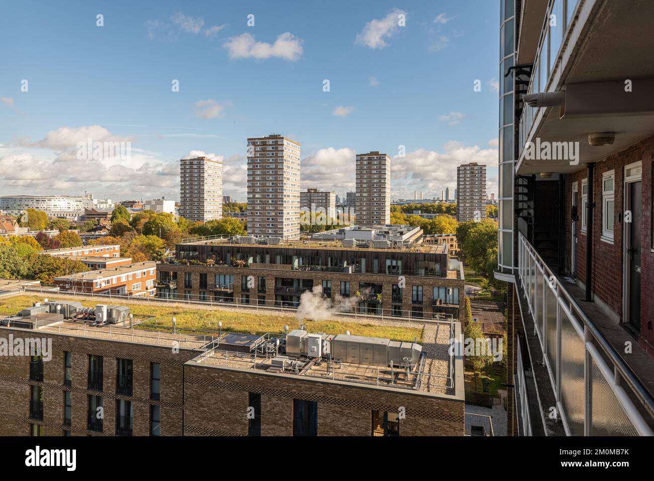 Views of Battersea and Surrey Lane Estate in London looking North East. Stock Photo