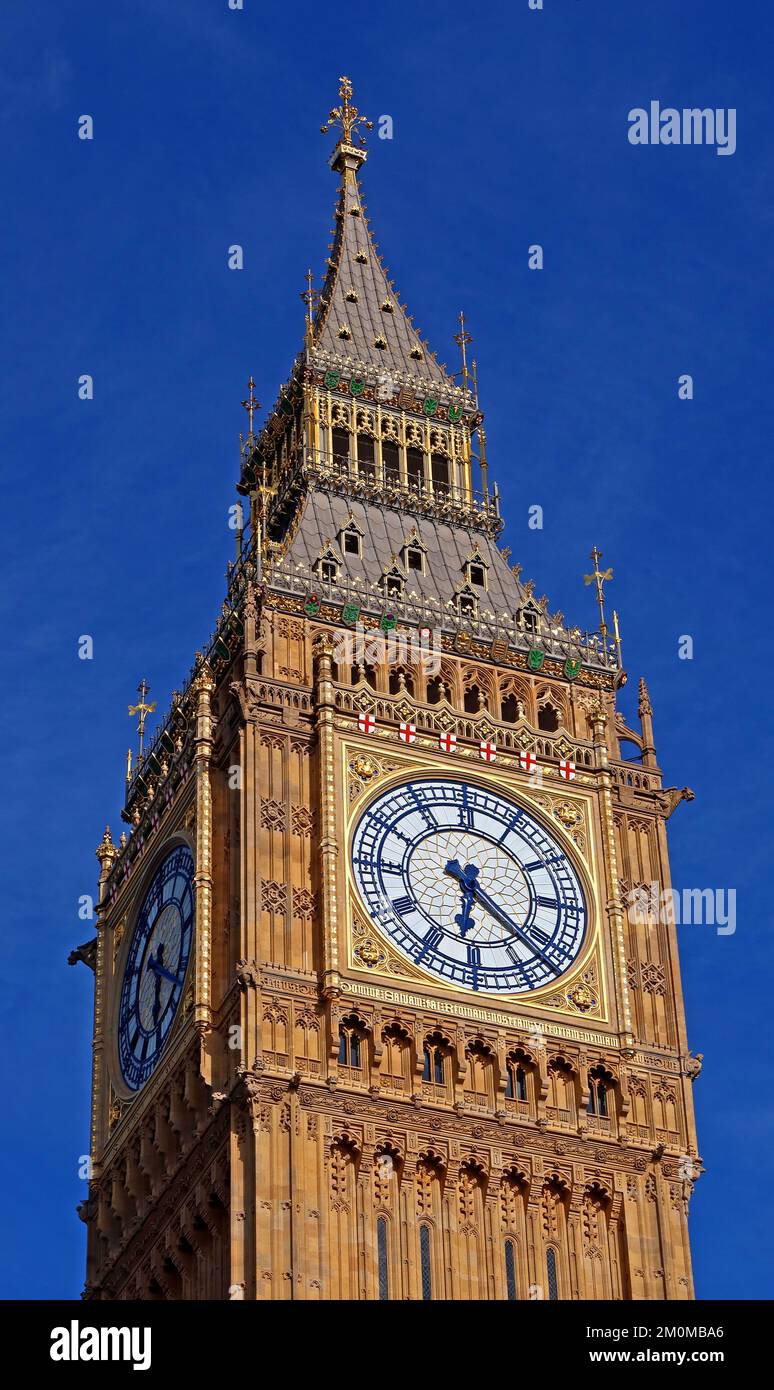 Big Ben clock and houses of parliament, square, British seat of government, Westminster, London, England, UK, SW1A 0AA Stock Photo