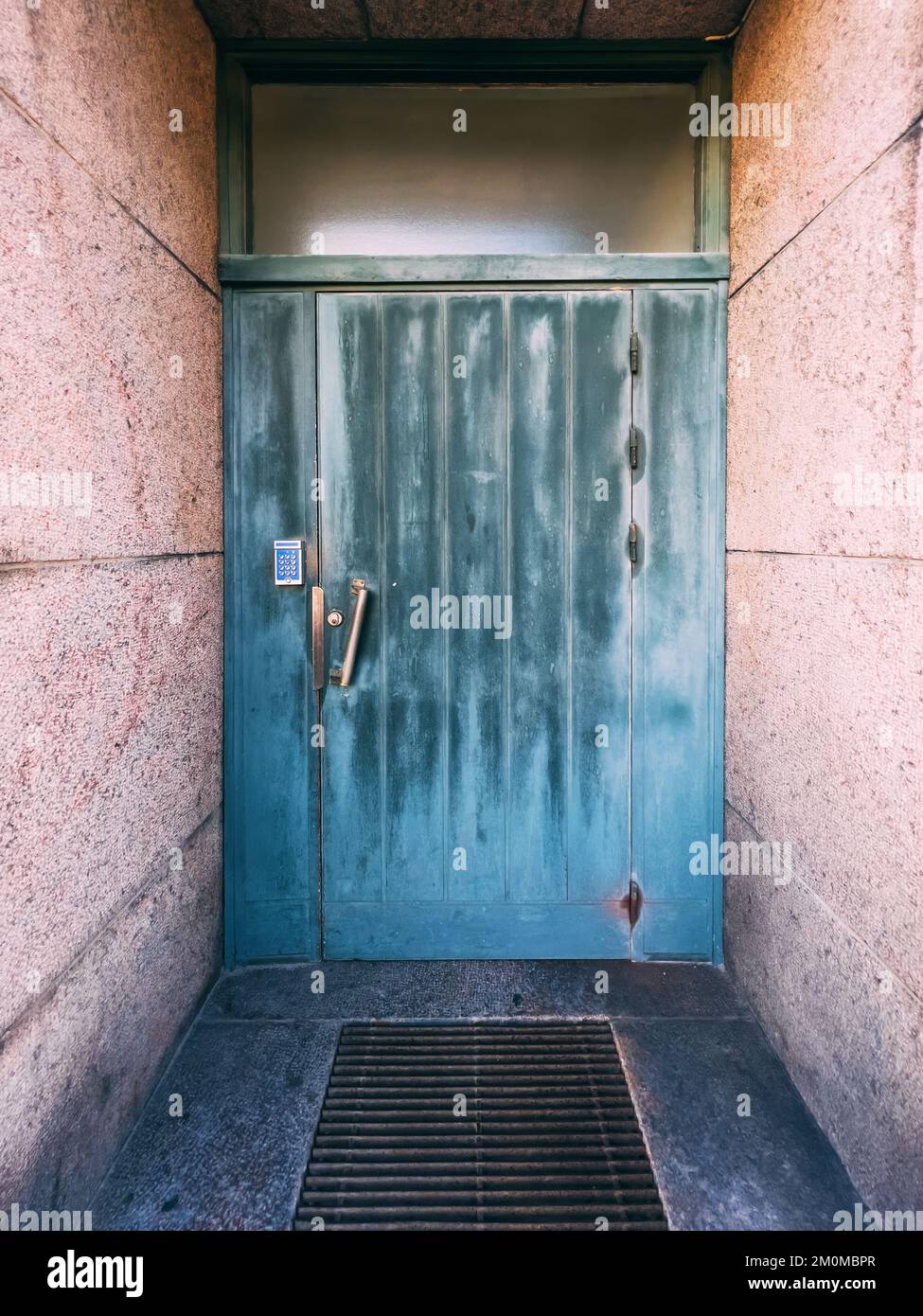 Building entrance with numeric keypad electronic lock in Halmstad, Sweden Stock Photo