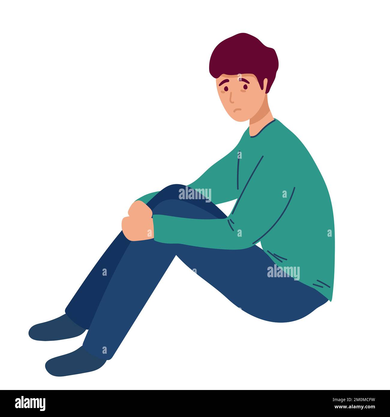 Lonely young boy sitting on floor . Sad man is crying. male character ...