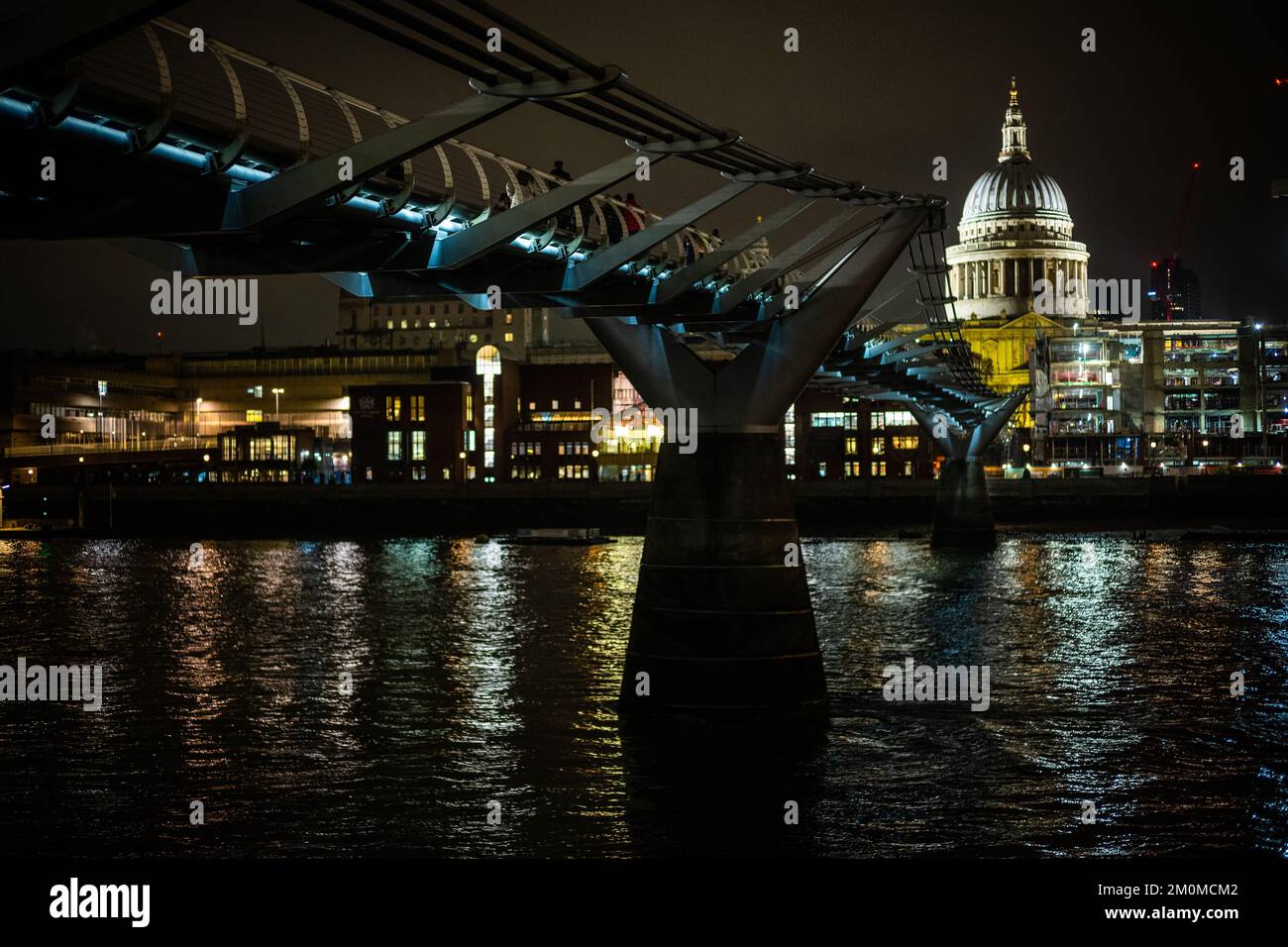 Night shots along the South Bank in London, looking towards St Paul's Cathedral Stock Photo