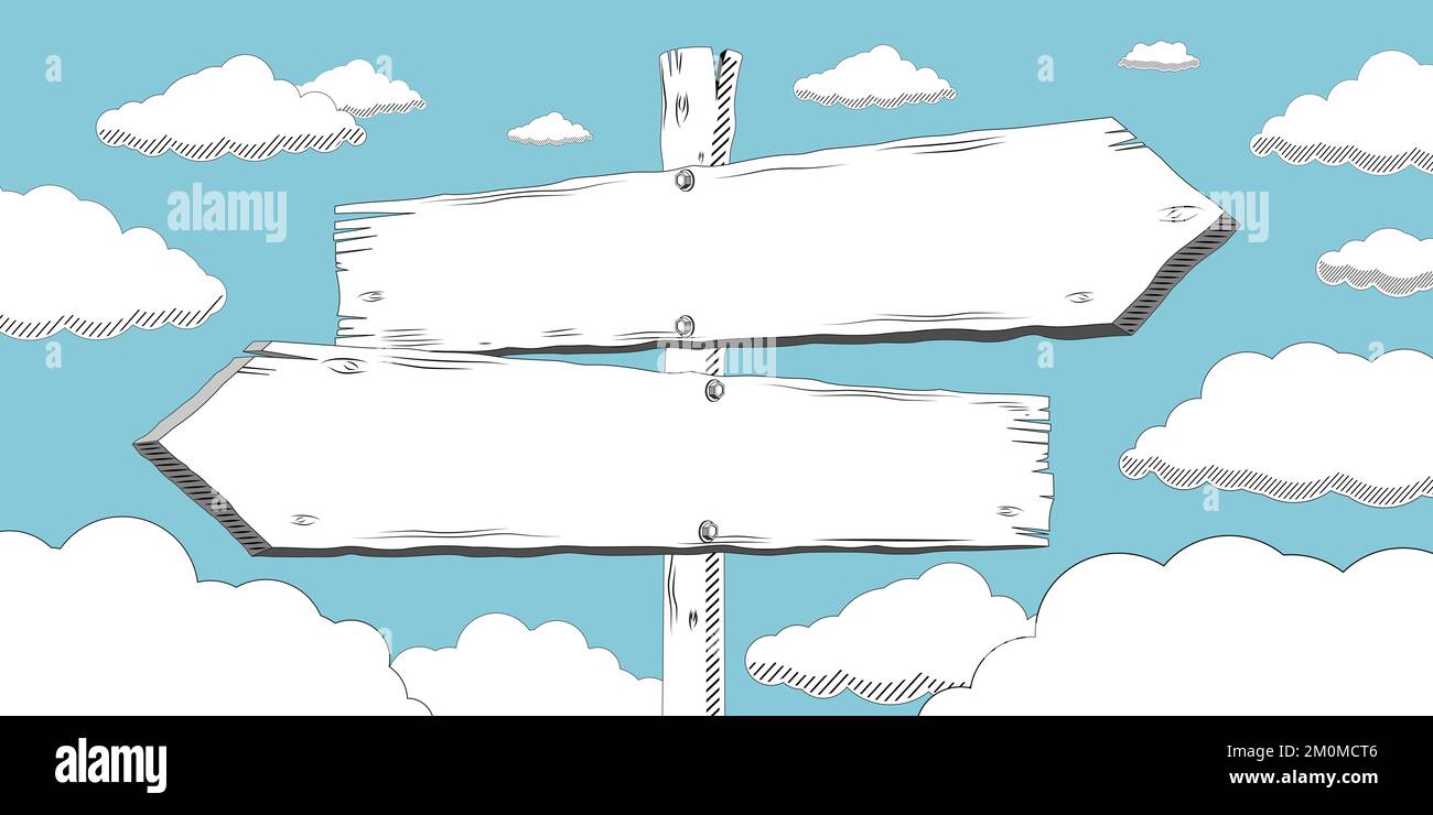 Cartoon outline signpost with two arrows Stock Photo Alamy