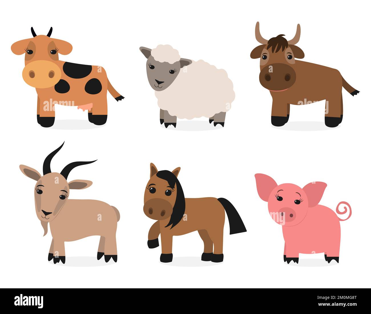 isolated Flat Farm animals on white background Stock Vector Image & Art ...