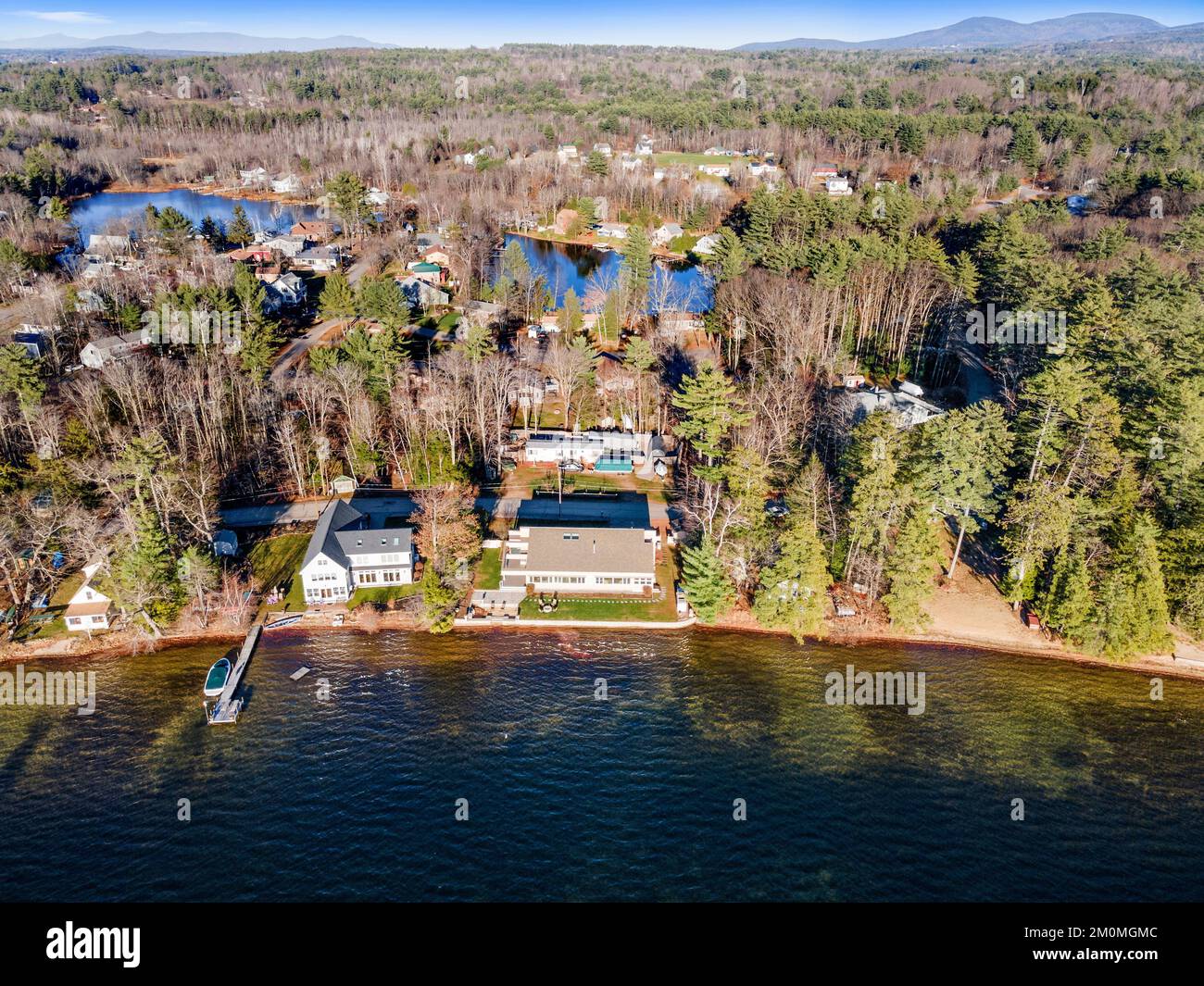 An aerial view of New Hampshire surrounded by buildings and water Stock ...