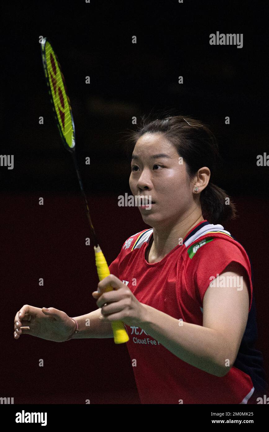 Jia Yi Fan of China seen in action during the Womens double Badminton in the HSBC BTW World Tour Finals 2022 at Nimibutr Stadium in Bangkok