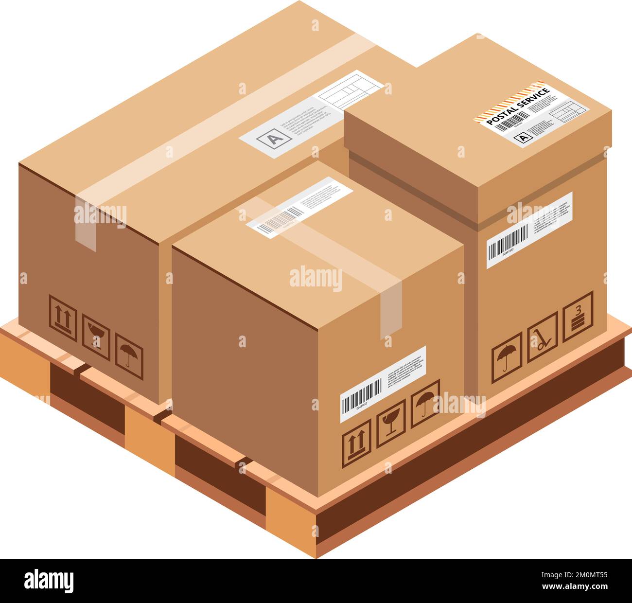 Pallet with delivery packages. Isometric cargo warehouse boxes Stock