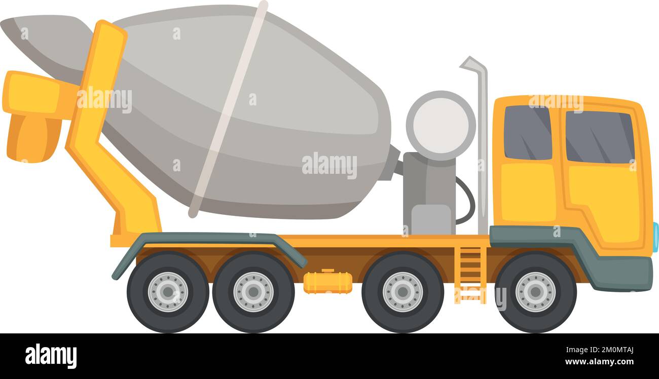 Concrete mixer cartoon icon. Construction machine side view Stock