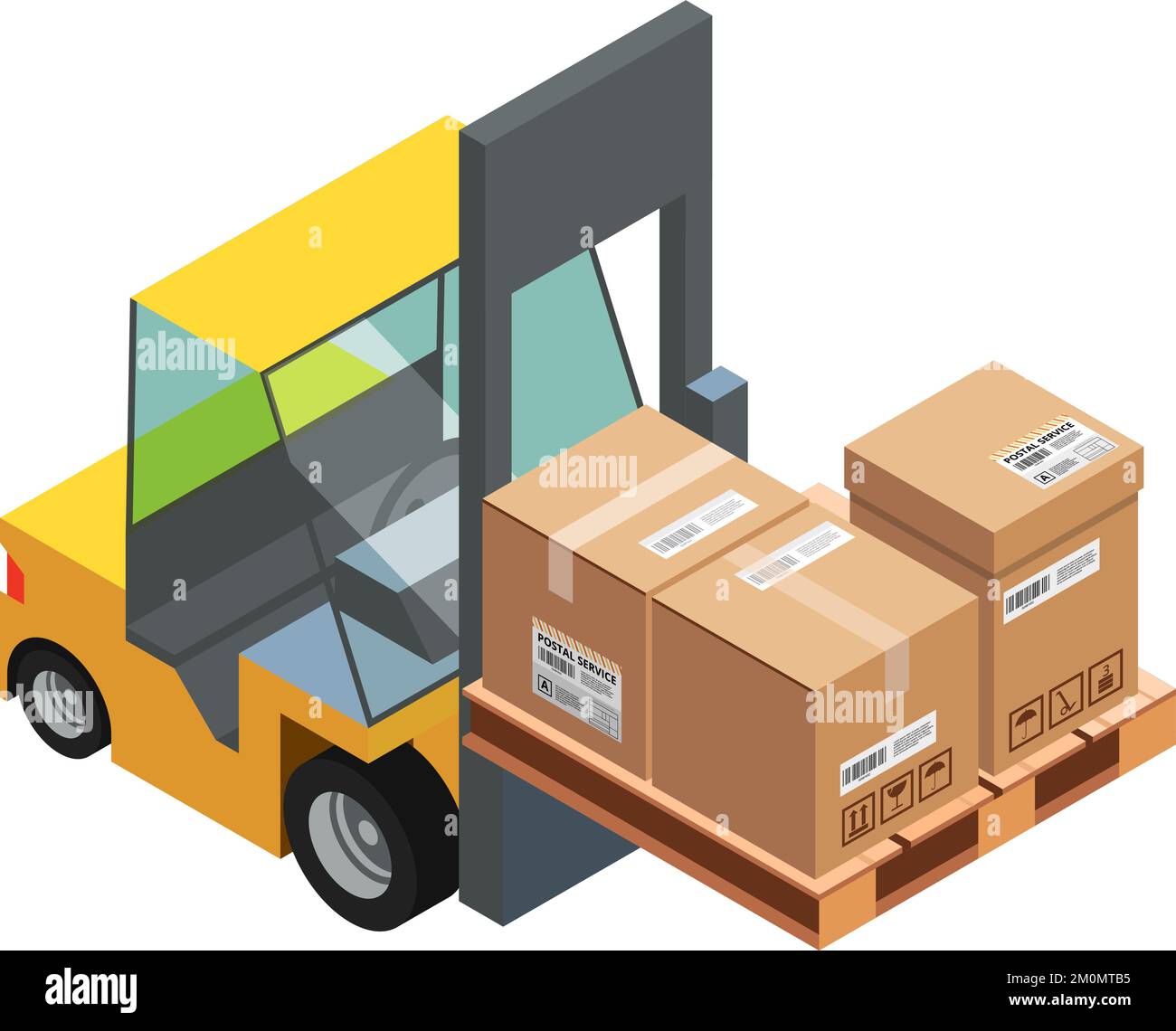 Cargo loader with cardboard boxes. Isometric forklift icon Stock Vector ...