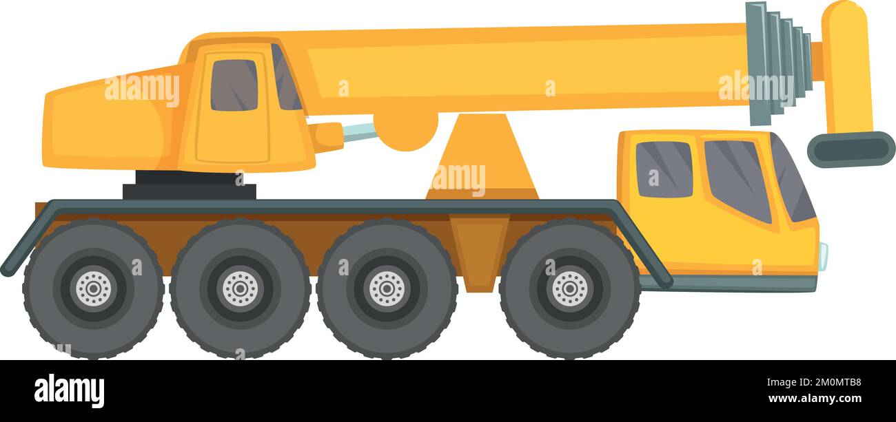 Construction crane truck icon. Cartoon vehicle side view Stock Vector
