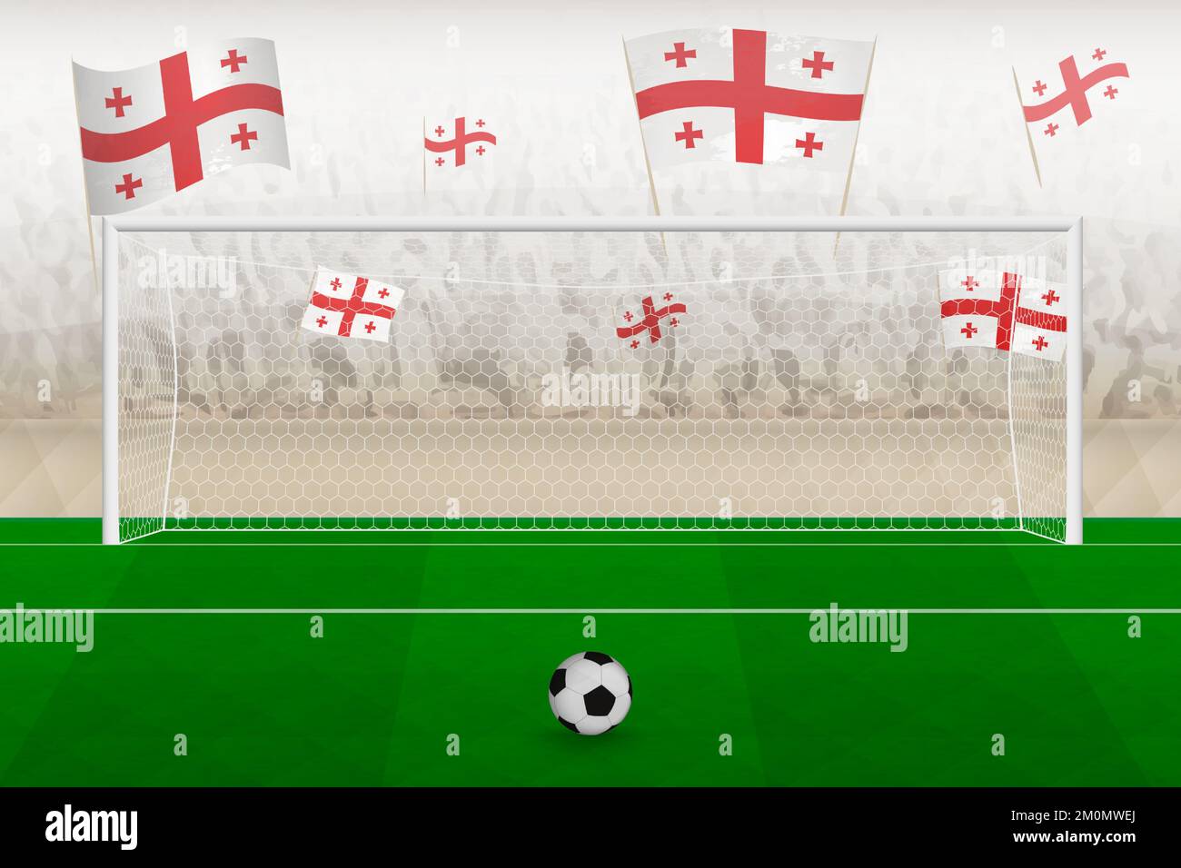 football team fans with flags of cheering on stadium