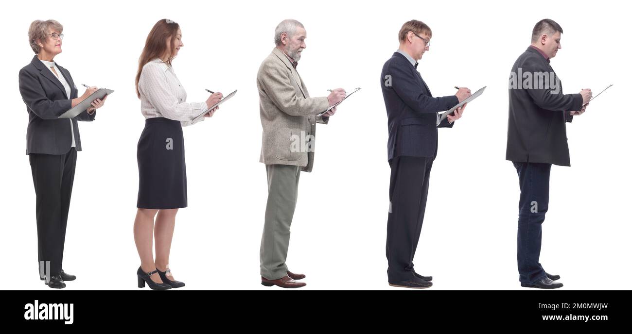 group of successful people with notepad in hands isolated Stock Photo ...