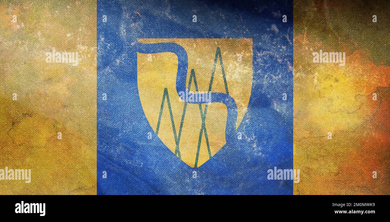 Top view of retro flag Sainte Angele de Merici, Quebec Canada with