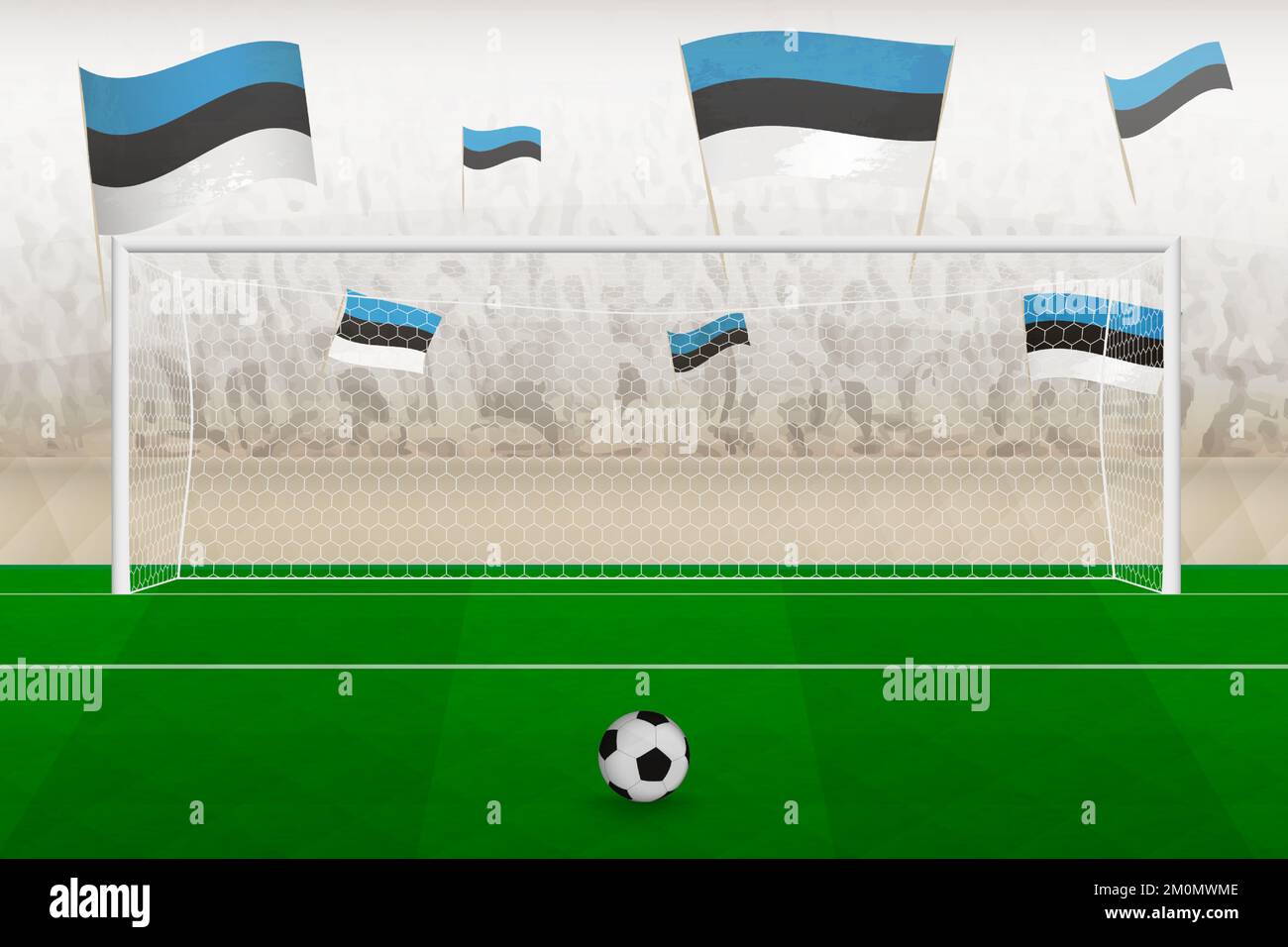 Estonia football team fans with flags of Estonia cheering on stadium
