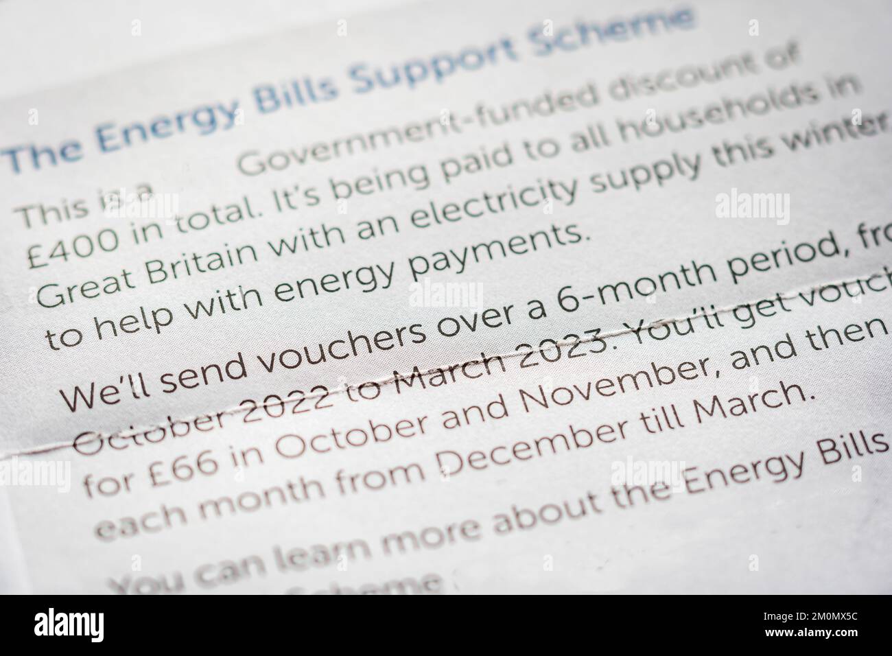 Electricity energy support scheme voucher letter notice in England UK