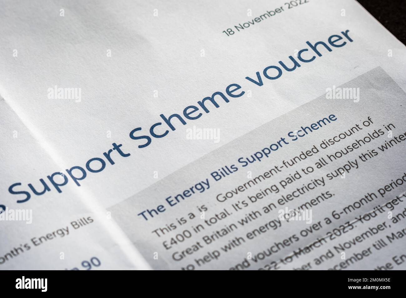 Electricity energy support scheme voucher letter notice in England UK