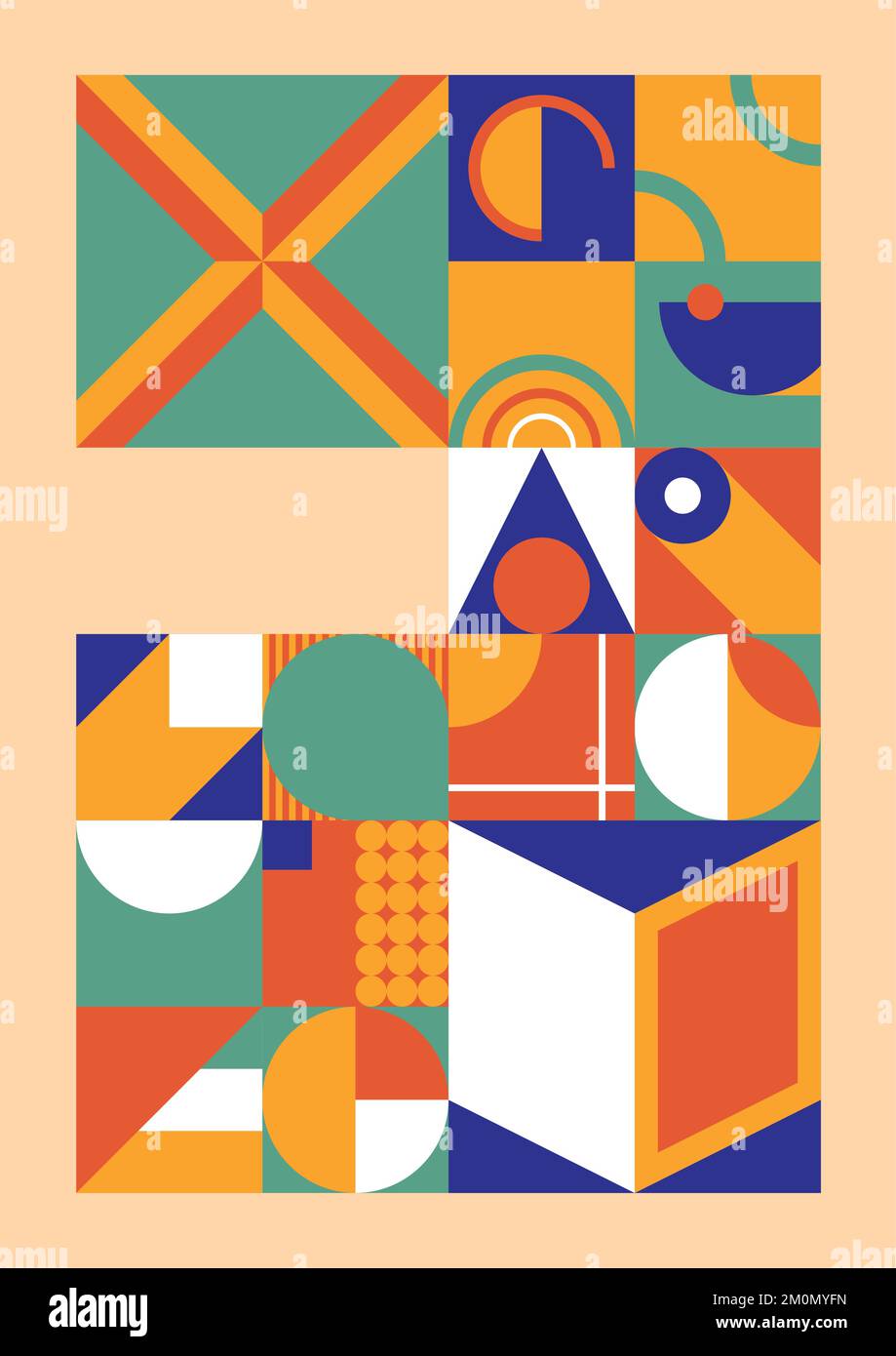 Color geometric poster. Modern art banner in bauhaus style Stock Vector ...