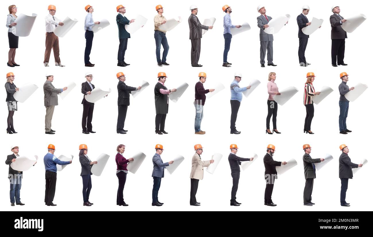 Collage profile of architect in hardhat with blueprints Stock Photo - Alamy