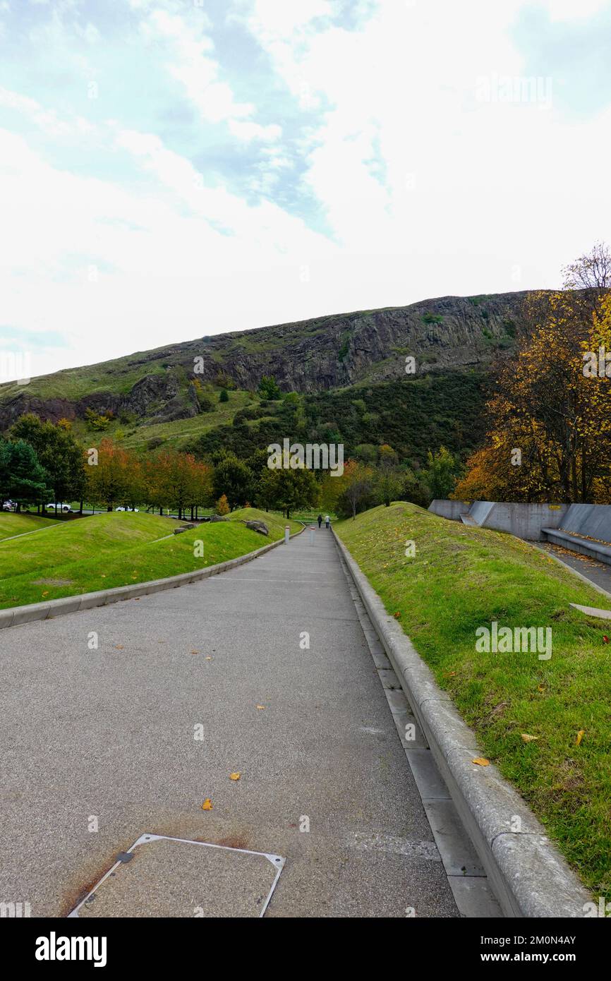 People in Holyrood Park, at the base of Arthur's Seat in autumn