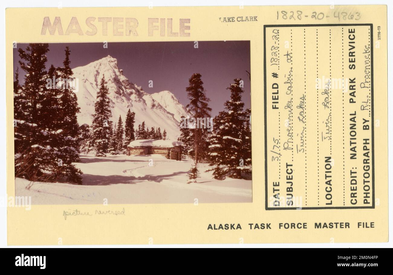 Proenneke cabin at Twin Lakes. Alaska Task Force Photographs Stock