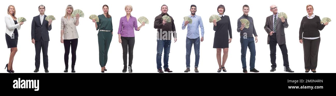 group of successful people holding money in hand Stock Photo - Alamy