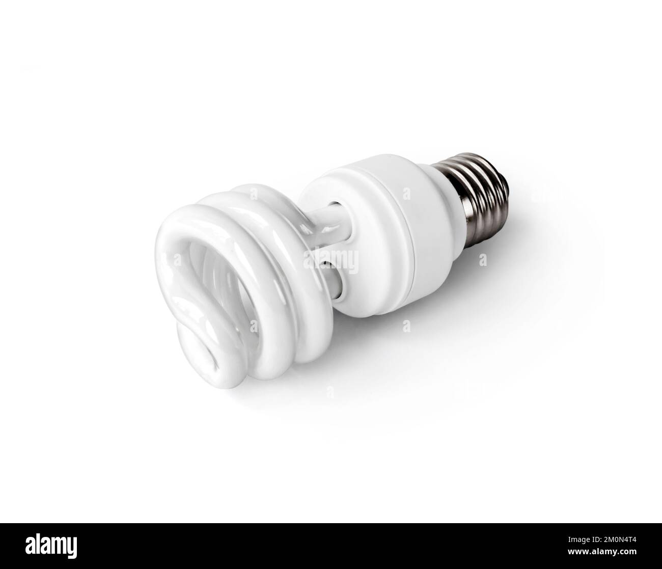 Energy saving fluorescent light bulb on white background isolated with ...