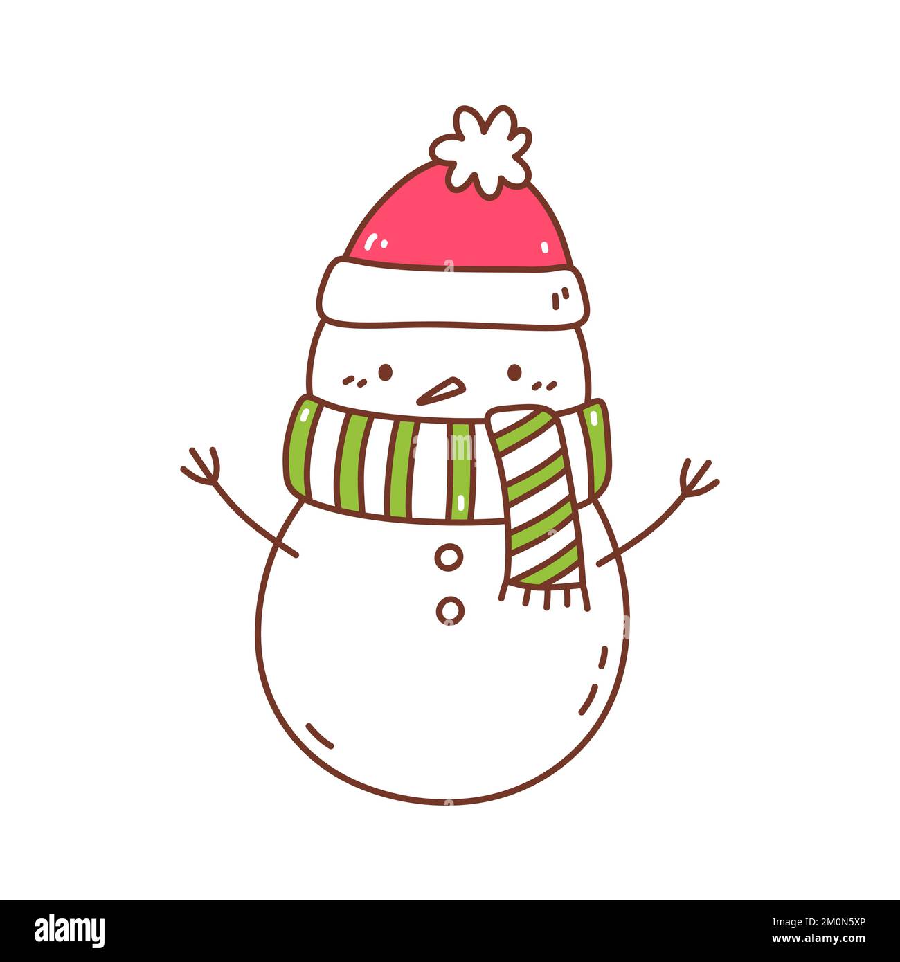 Cute snowman in a a santa hat and scarf isolated on white background ...