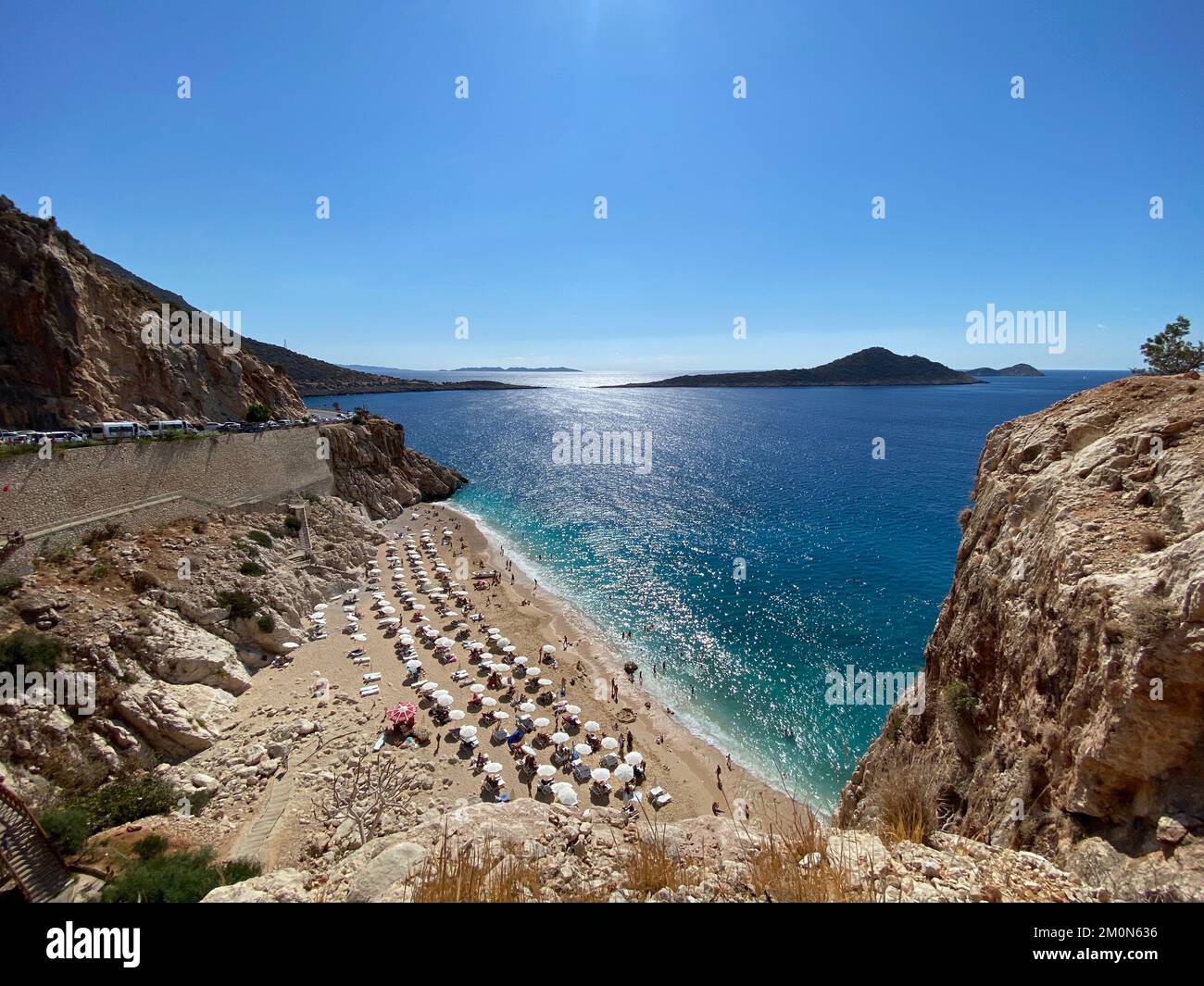 Kaputas Beach view from the shore Aerial panoramic top view of the beach in the gorge Aegean Sea from a bird's eye view Wild beach with azure water Stock Photo