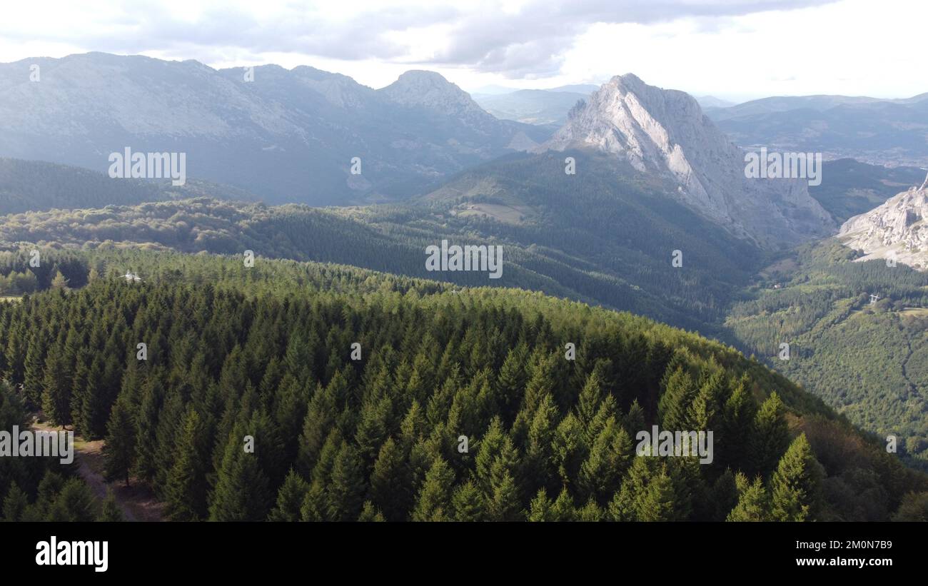 aerial view of the mountains of the basque country (urkiola natural park) Stock Photo