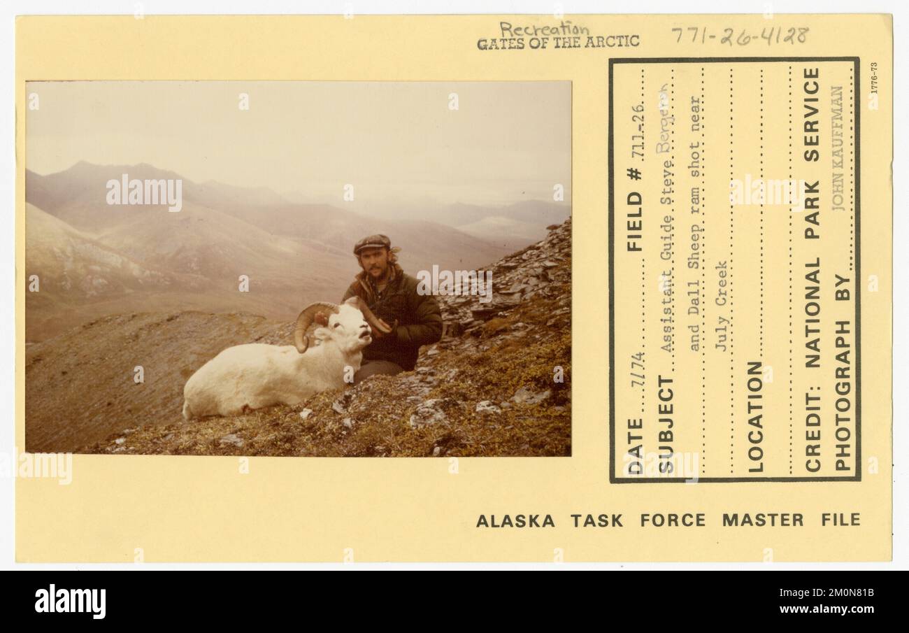 Assistant Guide Steve Bergeron and Dall sheep ram shot near July Creek.  Alaska Task Force Photographs Stock Photo - Alamy