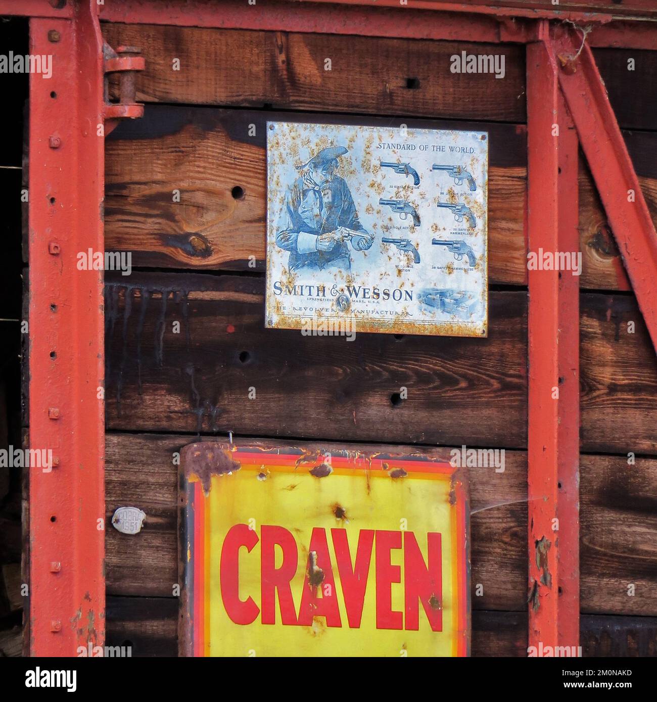 Enameled metal advertising boards or signs from a bygone era with