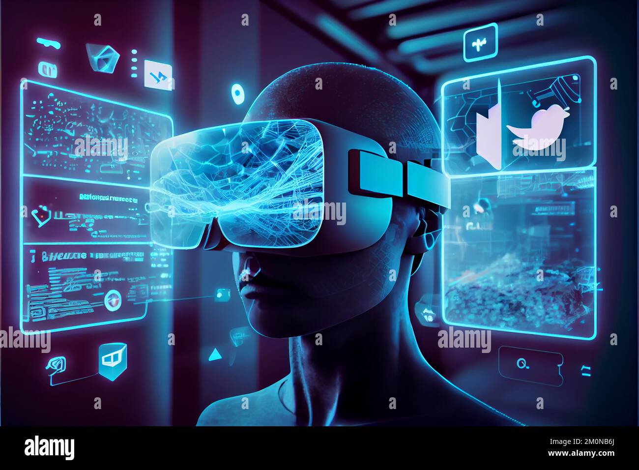 3D render of Metaverse technology background with blockchain network